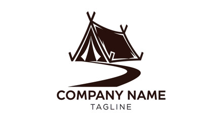 Camping Tent Logo Design with Winding Path.