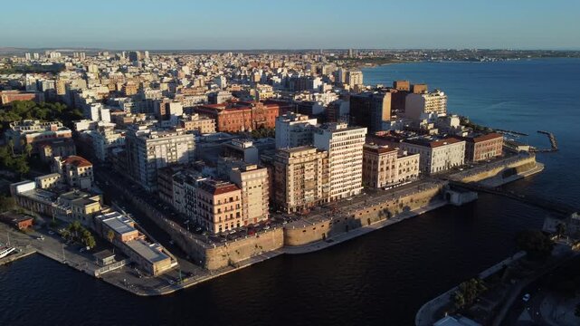 Taranto City at Mediterranean Sea in Southern Italy - Aerial View
