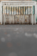 A close-up of a football goal in a city park
