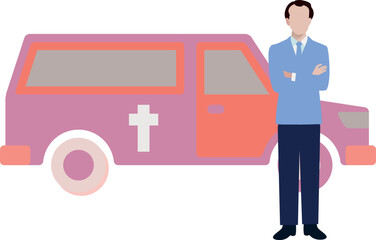 Man is standing near chirstmas van.