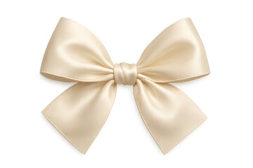 Elegant beige satin silk bowknot creating a decorative ribbon element for gifts and celebrations, transparent background
