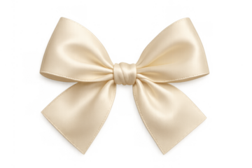 Elegant beige satin silk bowknot creating a decorative ribbon element for gifts and celebrations, transparent background