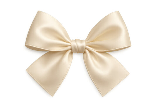 Elegant beige satin silk bowknot creating a decorative ribbon element for gifts and celebrations, transparent background