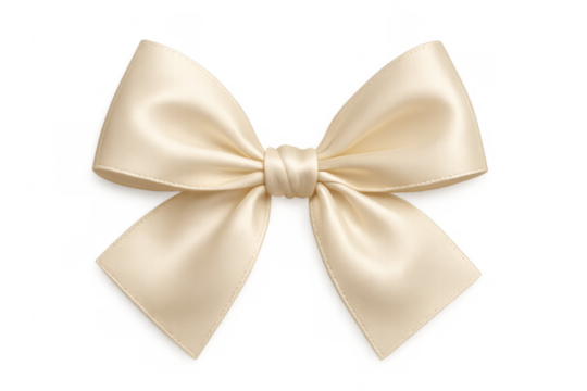 Elegant beige satin silk bowknot creating a decorative ribbon element for gifts and celebrations, transparent background