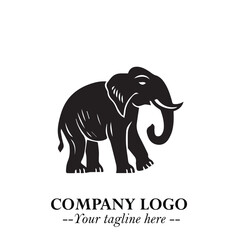 Majestic Elephant Logo Symbol in Black on White Background with Elegant Minimalist Modern Design