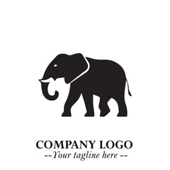 Majestic Elephant Logo Symbol in Black on White Background with Elegant Minimalist Modern Design