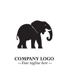 Majestic Elephant Logo Symbol in Black on White Background with Elegant Minimalist Modern Design