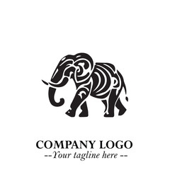 Majestic Elephant Logo Symbol in Black on White Background with Elegant Minimalist Modern Design