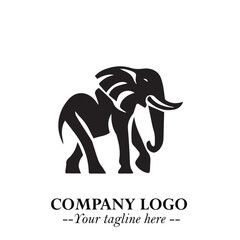 Majestic Elephant Logo Symbol in Black on White Background with Elegant Minimalist Modern Design