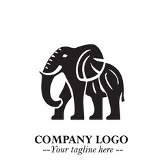 Majestic Elephant Logo Symbol in Black on White Background with Elegant Minimalist Modern Design