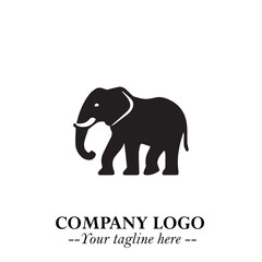 Majestic Elephant Logo Symbol in Black on White Background with Elegant Minimalist Modern Design