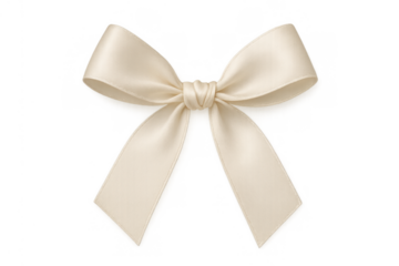 Elegant cream satin bow creating a beautiful knot for gift wrapping and festive decoration, transparent background