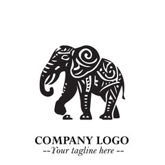 Majestic Elephant Logo Symbol in Black on White Background with Elegant Minimalist Modern Design