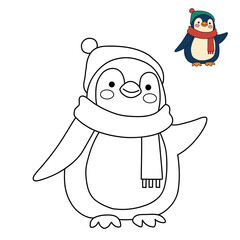 Cute penguin wear scarf coloring pages for kids printable vector