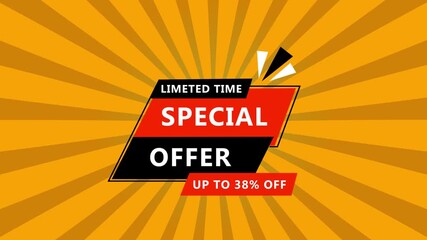 Limited Time Special Offer Up To 38 Percent Off With Yellow Sunburst Background sale discount