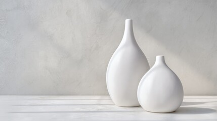 Elegant white vases on a textured surface, showcasing minimalist design and artistic appeal