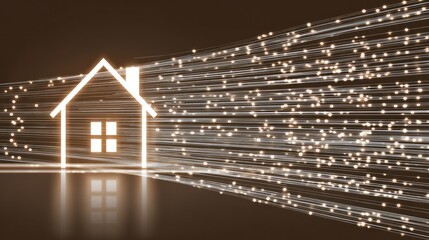 Abstract image depicts glowing house with streams of light representing network connectivity