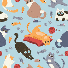 Cute Cats Seamless Pattern Illustration