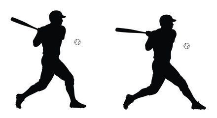 Silhouettes of baseball players in mid swing demonstrating athletic motion