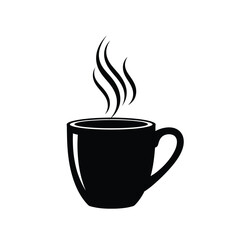 Black mug with steaming hot beverage illustration