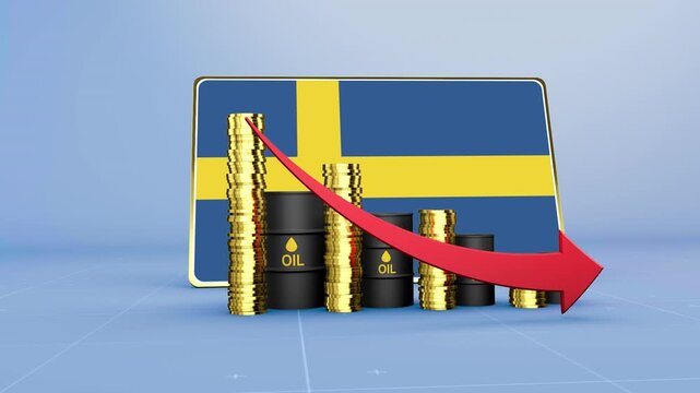Sweden Flag Economy Declining with Falling Oil Prices and Downward Trending Arrow