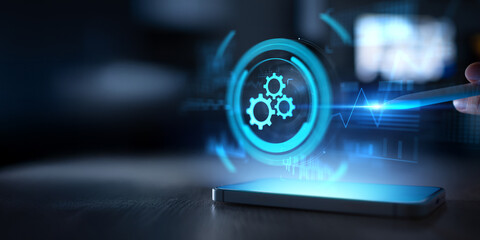 Mobile Process Automation and RPA System Optimization Tools Projected on Virtual Screen.