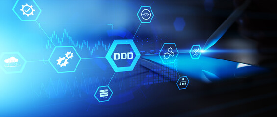 Domain Driven Design DDD Software Architecture Visualization on a Digital Development Interface.