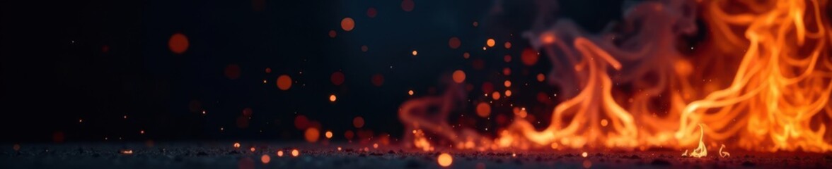 Intense fire with dynamic sparks, smoky black backdrop , background, motion