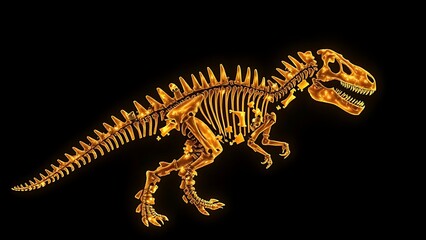 Naklejka premium rearranged. Fossilized bone fragments suspended as glowing puzzle pieces forming an unknown dinosaur silhouette. wildlife magazines.