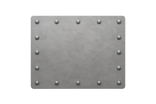 Metal plate with rivets on transparent background