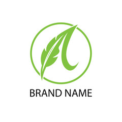 Green leaf logo with circle and brand name placeholder