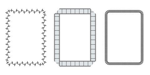 Three decorative rectangular frames with intricate borders in black and white