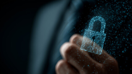 Cyber security concept with digital padlock in a futuristic environment