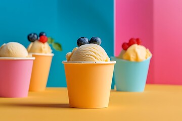 Ice cream scoop on Colorful paper cup, Maple flavor