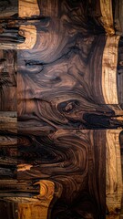 Luxurious Dark Brown Wood Grain Background with Golden Highlights.