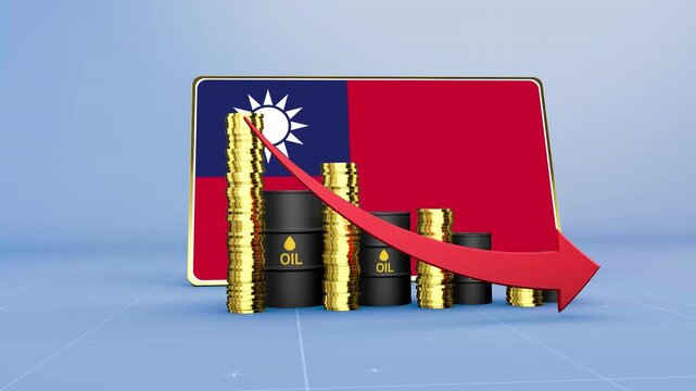 Taiwan Flag Economy Declining with Falling Oil Prices and Downward Trending Arrow