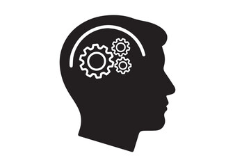 Gears in head icon, Gears in head silhouette vector