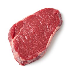 A single portion of fresh raw red beef, ready for cooking preparation, isolated cleanly against a bright white background. High-quality studio food photography ,isolated ,sirloin ,food