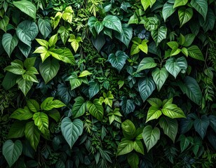 Natural Background of Various Lush Green Tropical Plant Leaves.