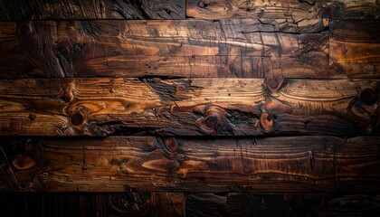 Old rustic dark wood wall background with rough texture and grain.