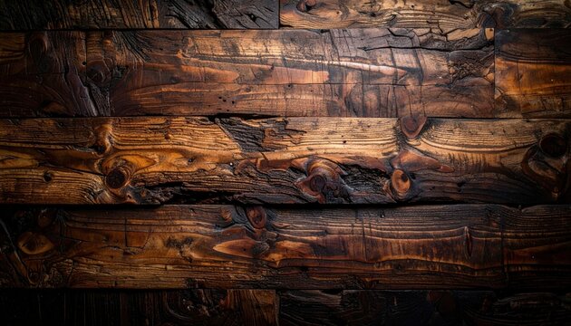 Old rustic dark wood wall background with rough texture and grain.