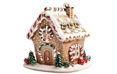Vector illustration of a Christmas ceramic cookie jar shaped like a gingerbread house isolated on white background holiday confection container