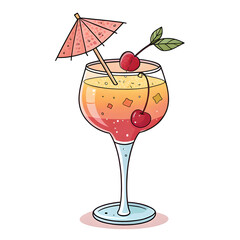 A colorful cocktail glass in emoji style with garnish and vibrant drink, isolated