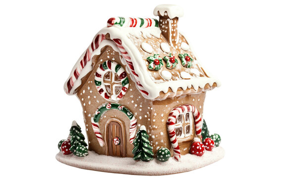 Vector illustration of a Christmas ceramic cookie jar shaped like a gingerbread house isolated on white background holiday confection container