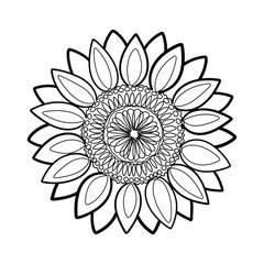Intricate black and white sunflower mandala design