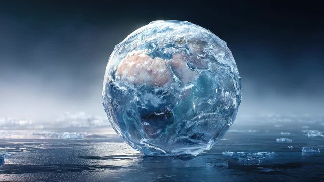 frozen planet earth in cold winter illustrated animation
