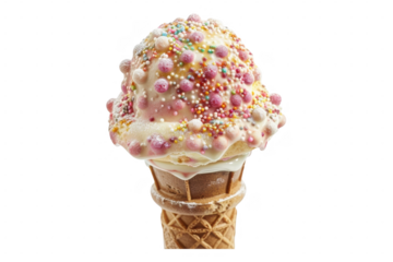 A cone with treat and small spheres on transparent background