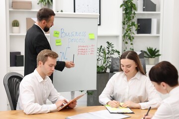 Business process. Colleagues discussing strategy in office