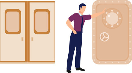 The boy is opening locker door