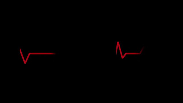 ECG or EKG cardiograph looping animation. Heartbeat flatline red line on black background 4K resolution